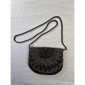 Carolyne Barton Black‎ Beaded Shoulder Purse Art Deco Classic Evening Wear